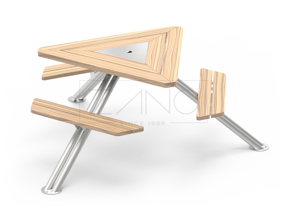 La mesa de picnic Mars es un mueble urbano que combina la función de una mesa de picnic tradicional con un elemento moderno del mobiliario urbano