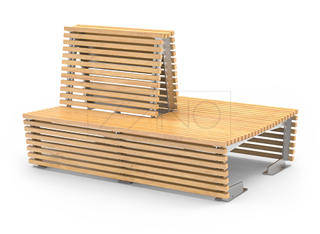 Banco modular con respaldo de acero inoxidable y madera de abeto. Bancos urbanos para exteriores e interiores