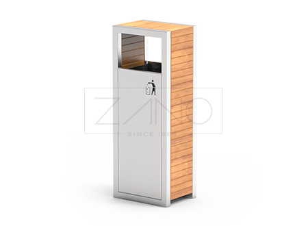 Papelera urbana Pavo 03.063 Cubo de basura urbano, de una cámara, acero inoxidable y acabado de madera
