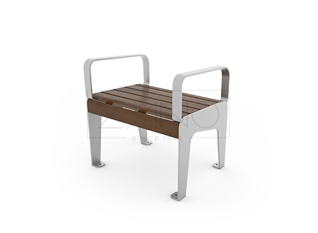 asiento de exterior sin respaldo producido en acero inoxidable y madera de abeto rojo