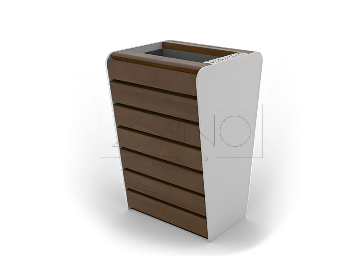 Papelera con cenicero Soft Cubo de basura con cenicero de acero inoxidable y madera