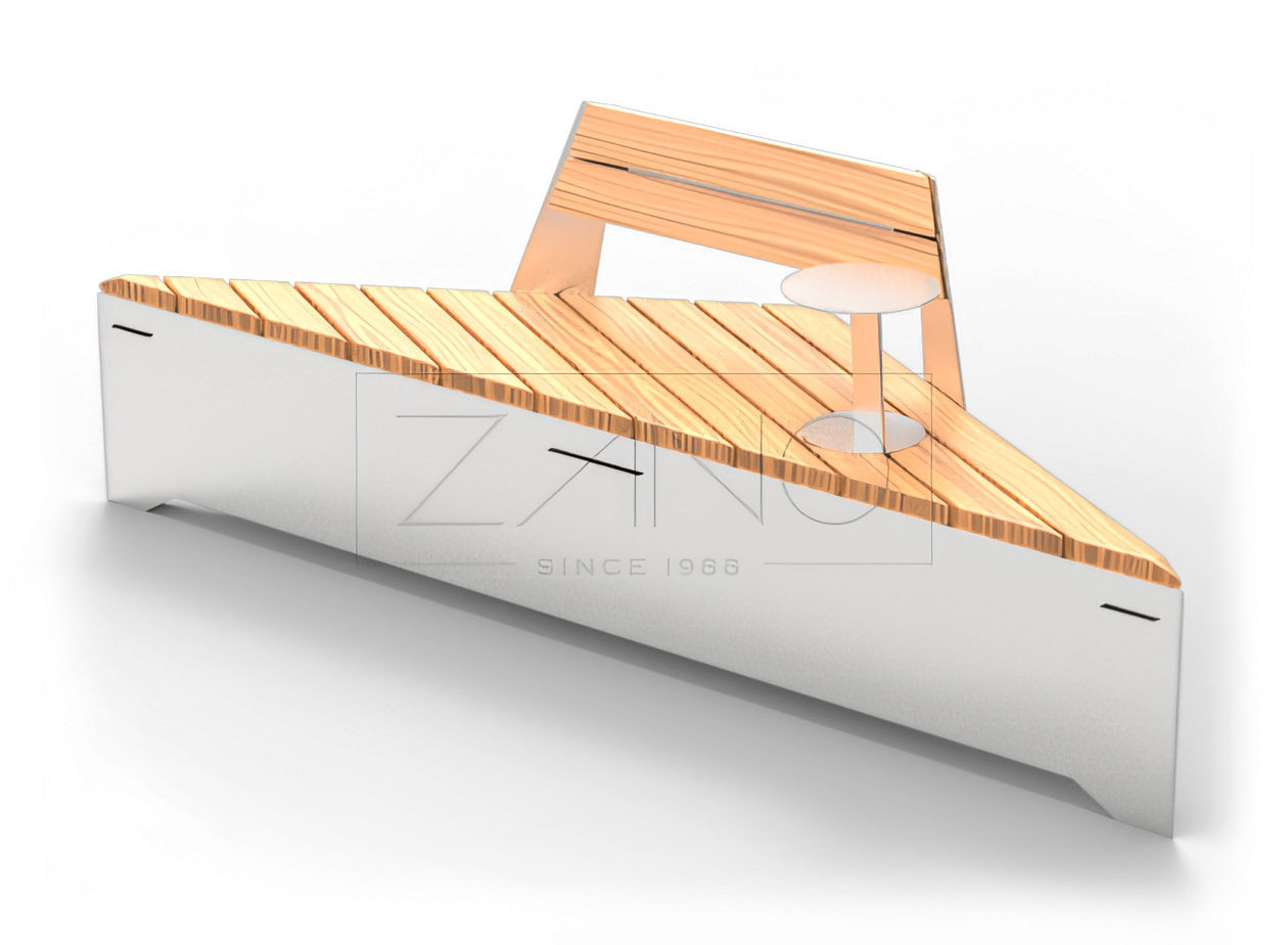 Banco Origami con respaldo y mesita, acero inoxidable