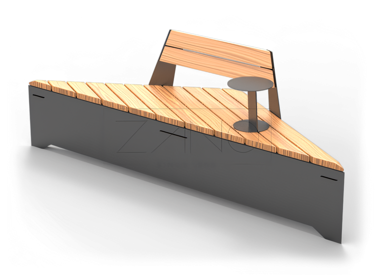 Banco modular con respaldo y mesita de acero al carbono