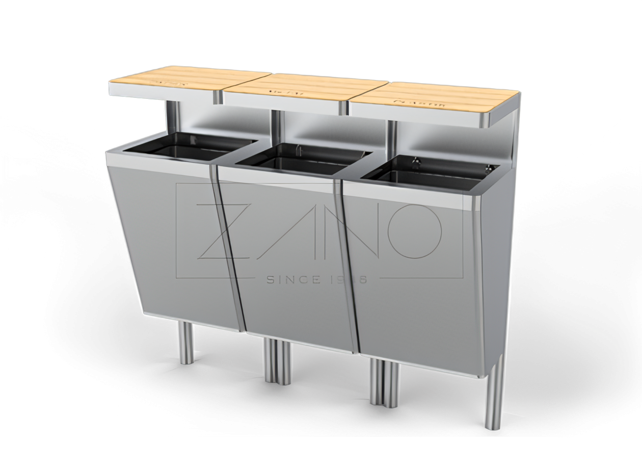 Papelera urbana para el parquo de acero inoxidable, para residuos segregados