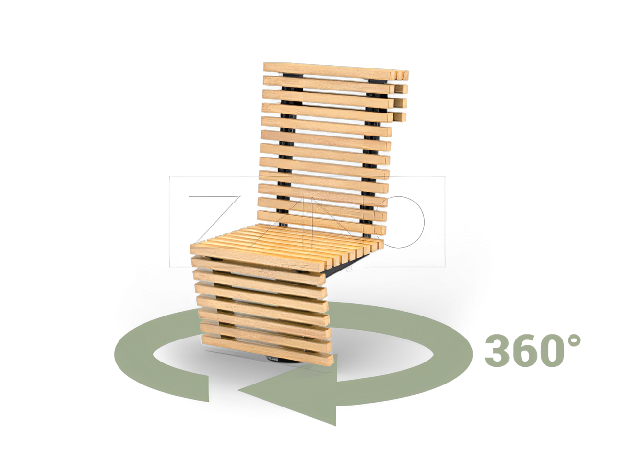 Silla giratoria de metal con tablas de madera