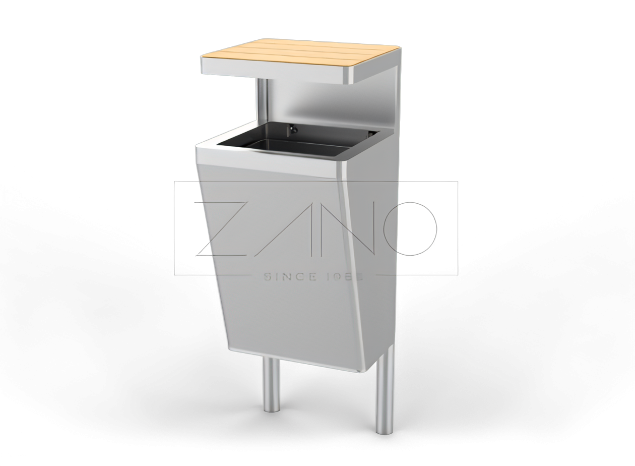 Canasta de ciudad con cubierta de acero inoxidable y madera. Dise&ntilde;o elegante, moderno y a la moda.