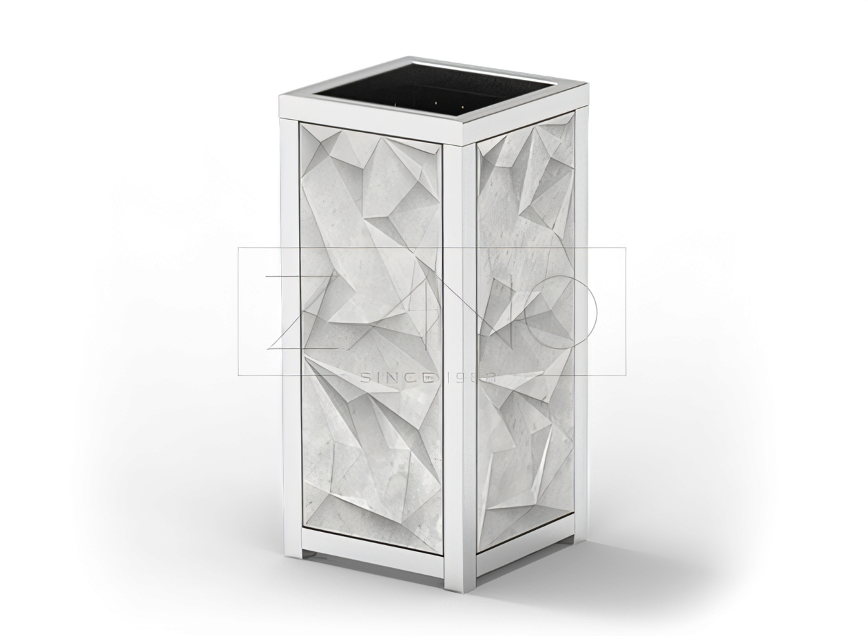 Papelera urbana de hormig&oacute;n Trigono empresa ZANO Mobiliario Urbano