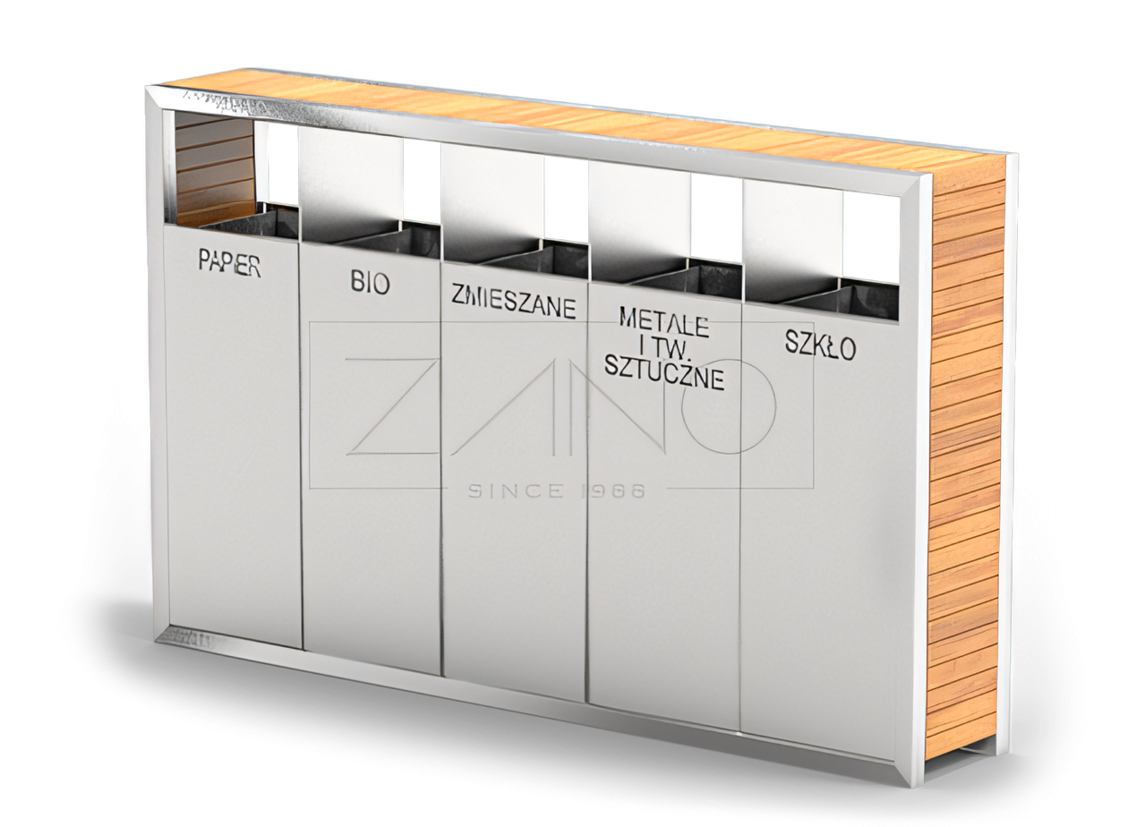 Papelera de reciclaje de basura de 5 m&oacute;dulos | PAVO | Mobiliario Urbano ZANO