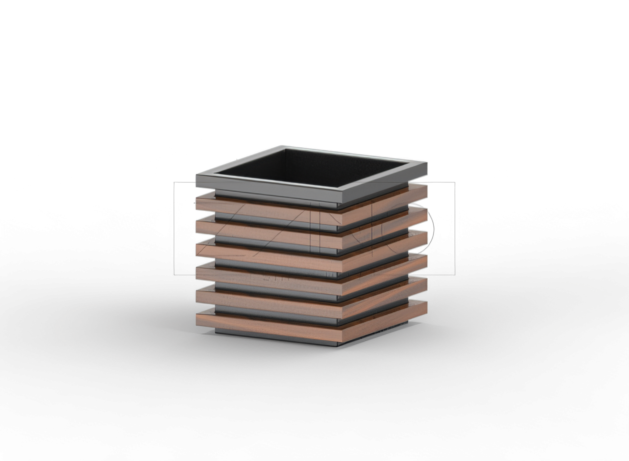 Macetero de acero con elementos de madera