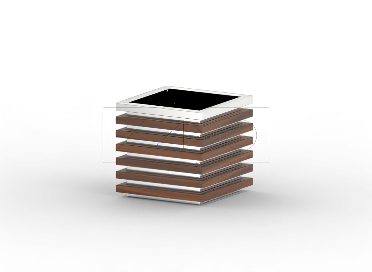 Maceta urbana clásica de acero al carbono y madera Macetero de acero con elementos de madera