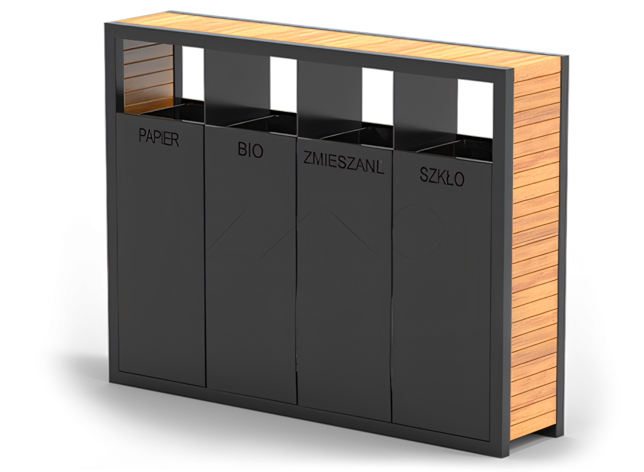 Cubo de basura en acero de cuatro m&oacute;dulos | Papeleras urbanas ZANO