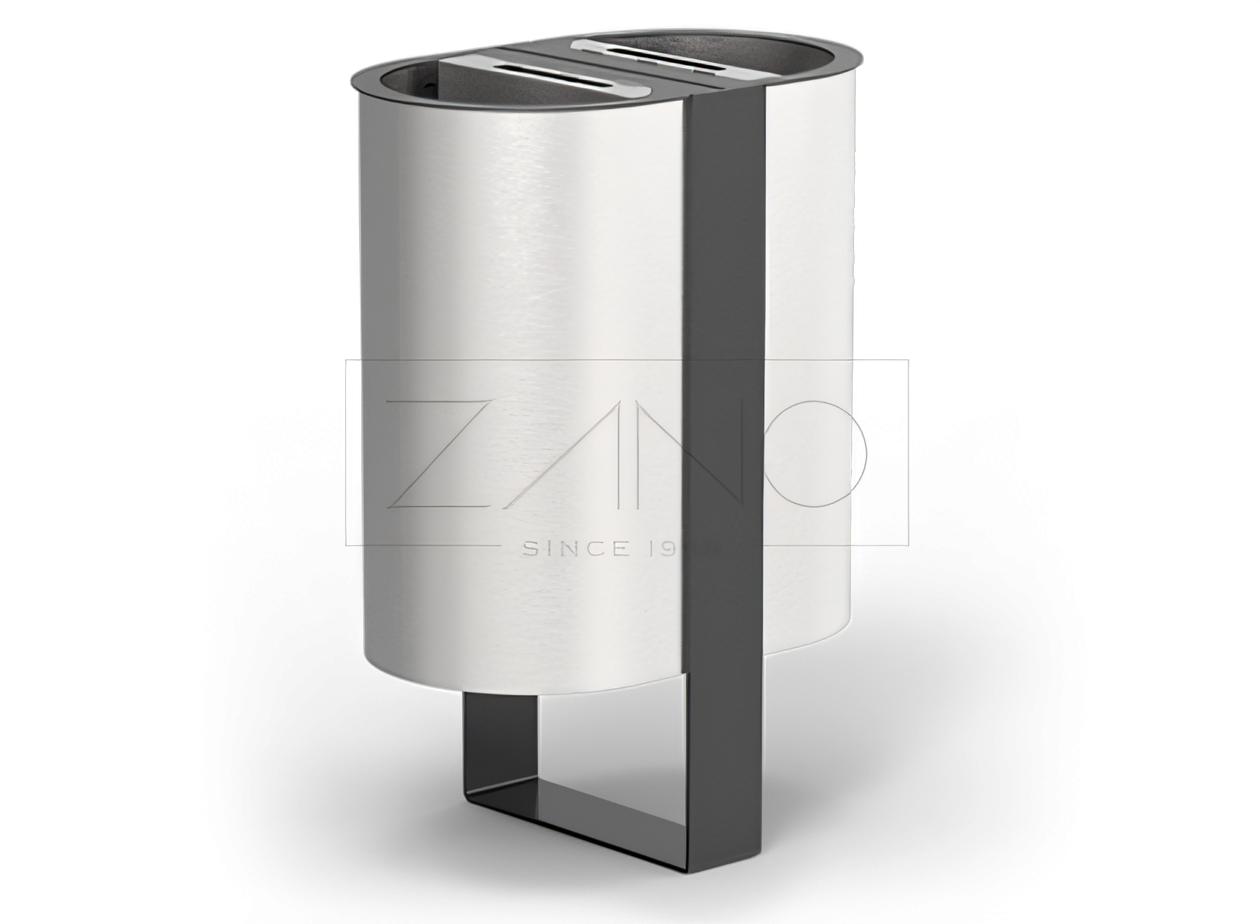 Papelera urbana de dos cubetas de acero inoxidable y al carbono con cenicero Papelera urbana de dos cubetas de acero inoxidable y al carbono con cenicero