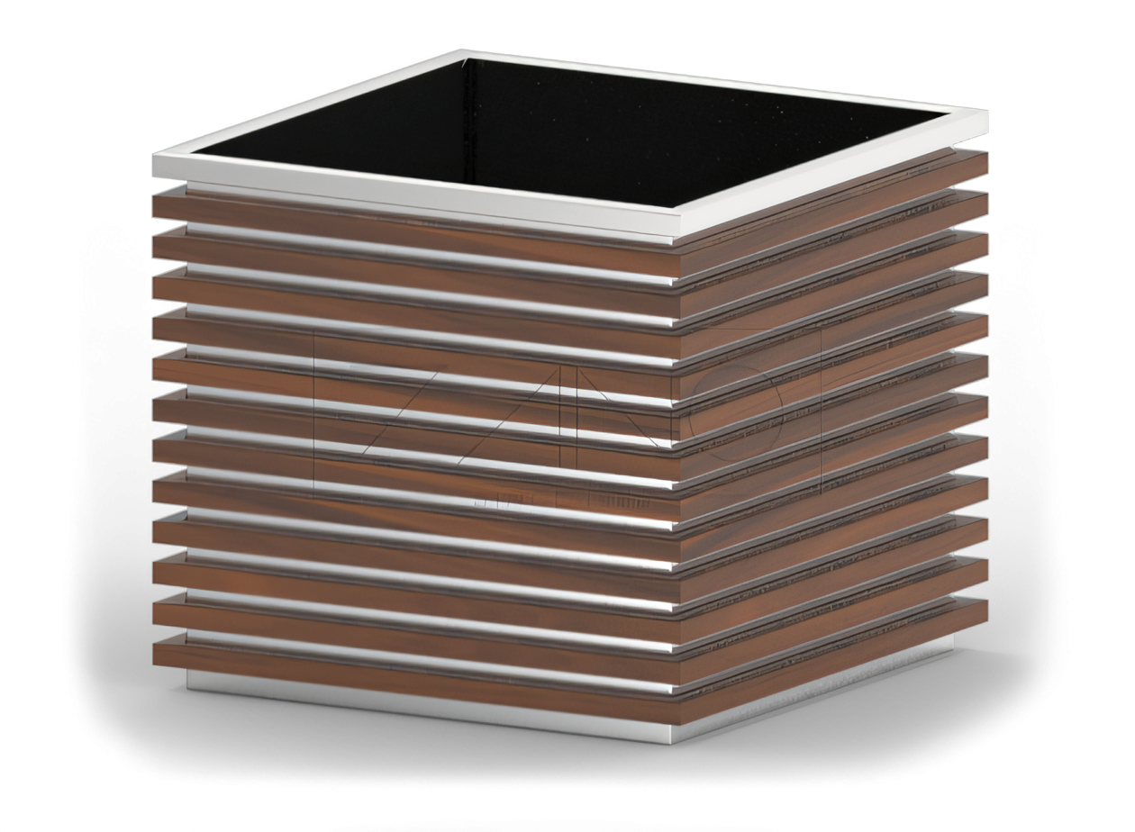 Clásico macetero urbano de acero inoxidable y madera Maceta inoxidable con madera