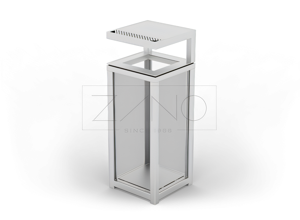 Papelera antiterrorista Altus con cenicero de acero inoxidable Contenedores de acero transparentes y de exterior con cenicero