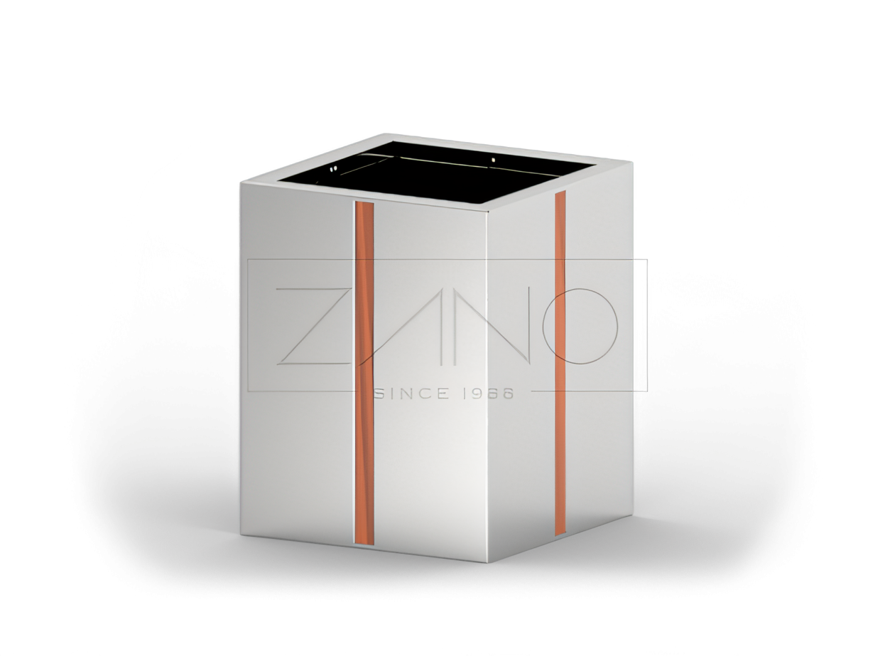 Maceta urbana de acero inoxidable con elementos de madera