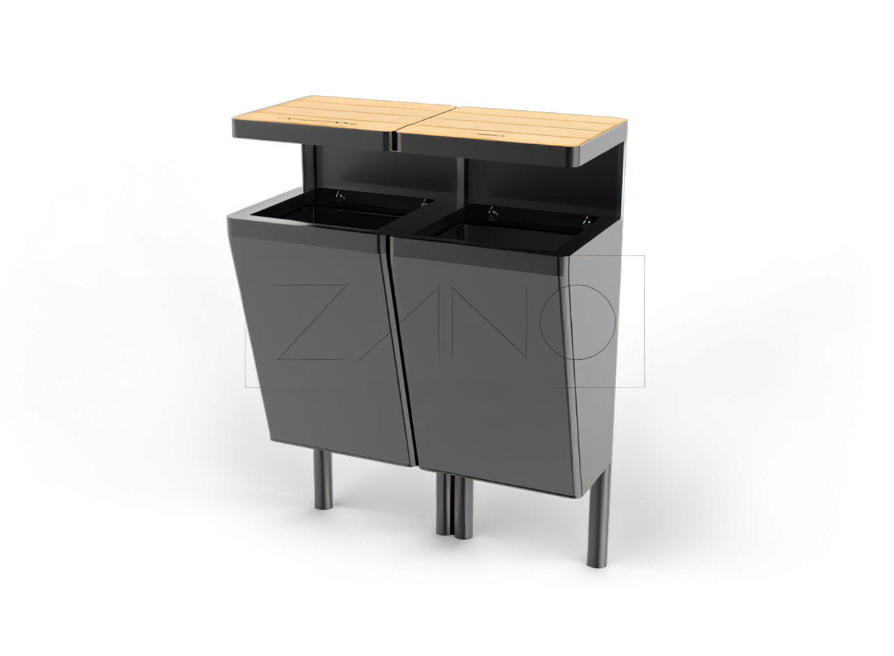 Papelera de reciclaje de dos c&aacute;maras Scandik de acero al carbono