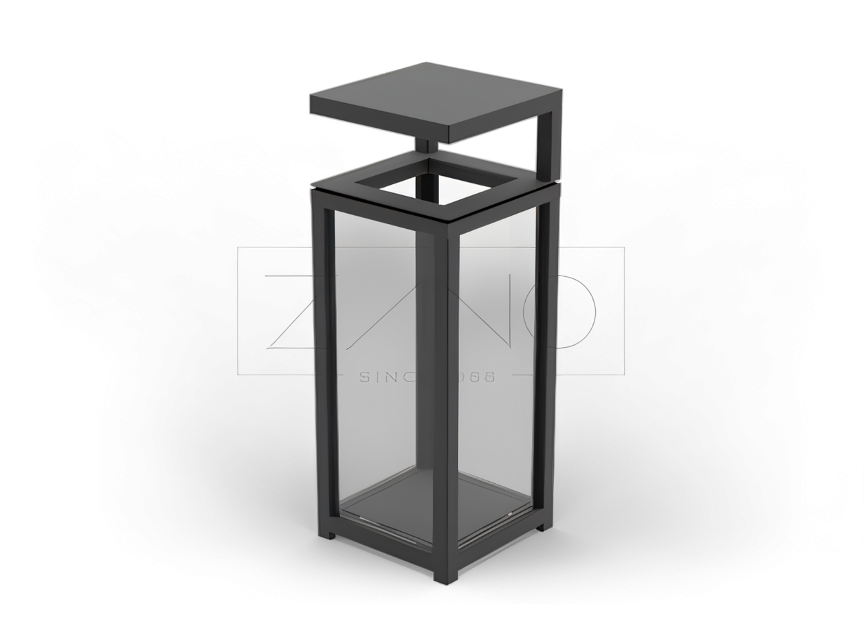 Papelera Altus de acero al carbono pintada en color RAL 9005 Papelera urbana de acero