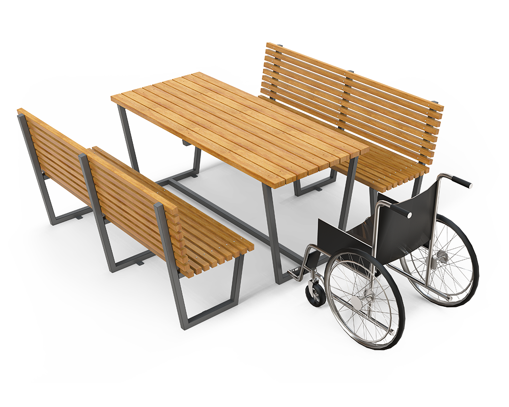 Conjunto Bergen Mesa y dos bancos