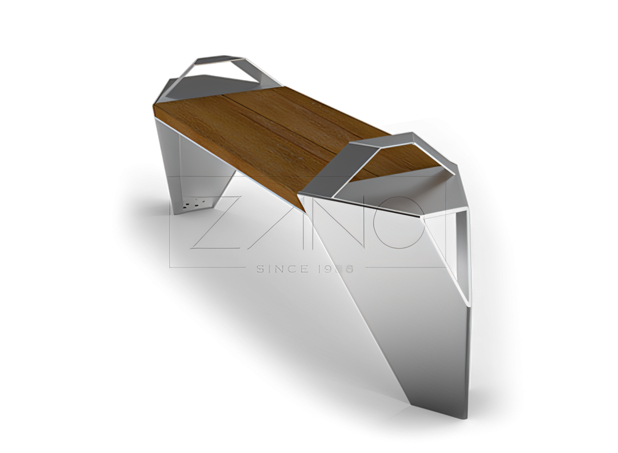 Banco IVO con reposabrazos de acero inoxidable y madera Mobiliario urbano moderno de la empresa ZANO
