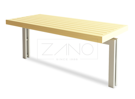 Mesa de acero inoxidable con tablero de madera