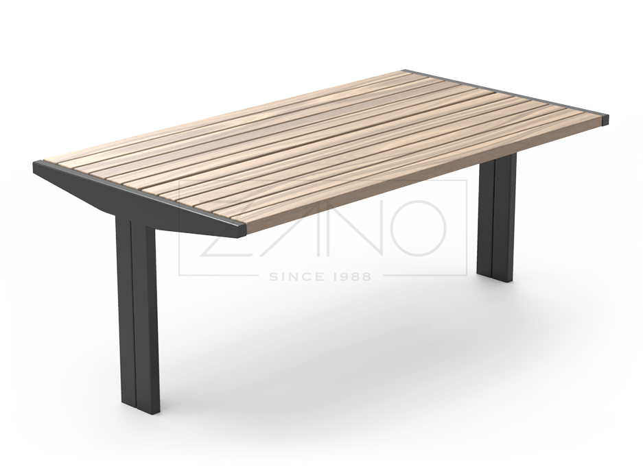 Elegante mesa de ciudad hecha de acero y madera.