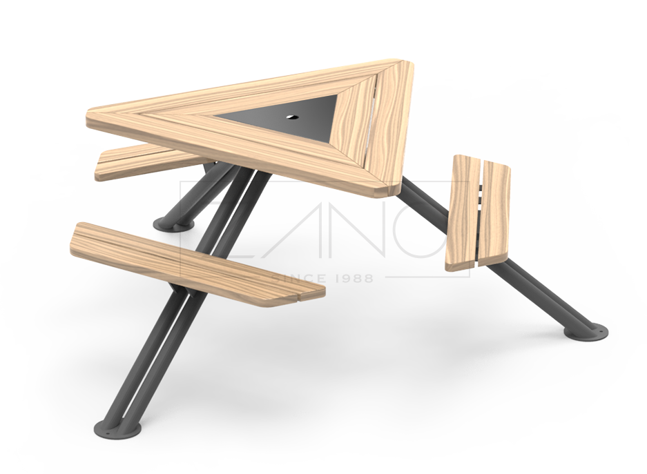La mesa de picnic Mars es un mueble urbano que combina la función de una mesa de picnic tradicional con un elemento moderno del mobiliario urbano