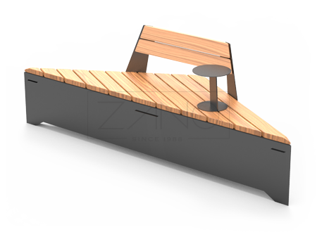 Banco modular con respaldo y mesita de acero al carbono