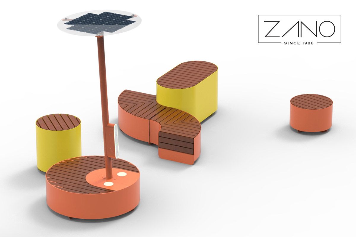 Estación solar para la carga de dispositivos móviles Universe| ZANO Mobiliario urbano