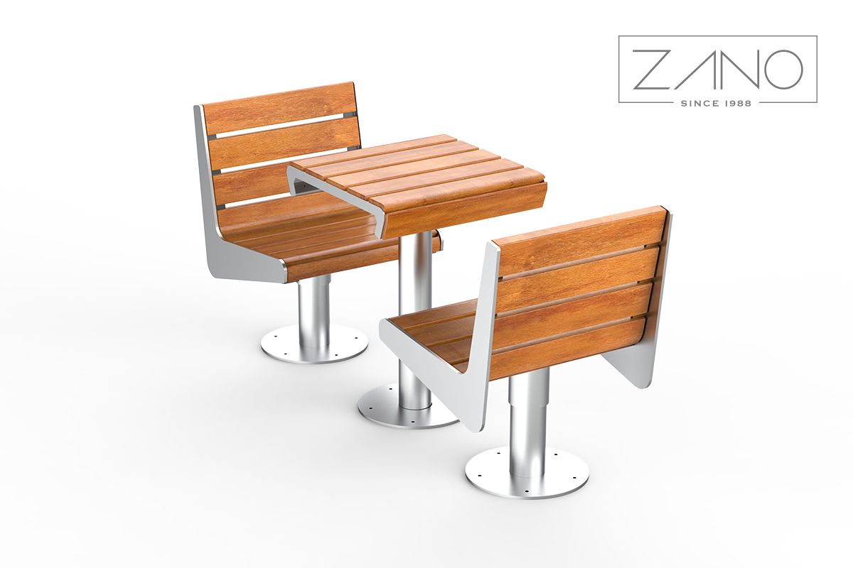 Mesas de cafetería de acero con tablero de madera